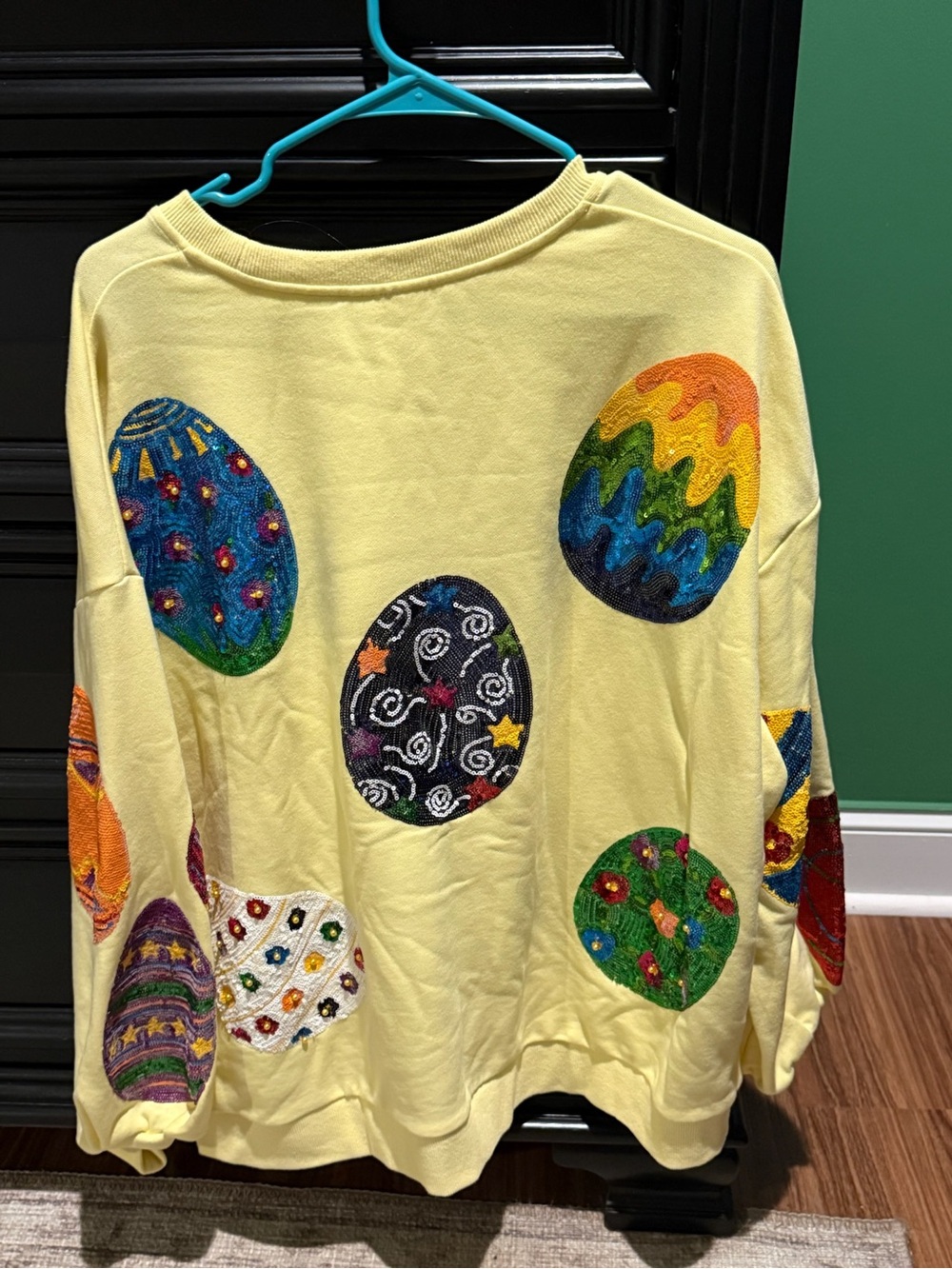 QUEEN OF SPARKLES Pale Yellow Embroidered Egg Sweatshirt